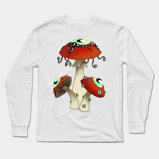 Dreamcore Mushrooms with eyes. Spooky red and green. Long Sleeve T-Shirt